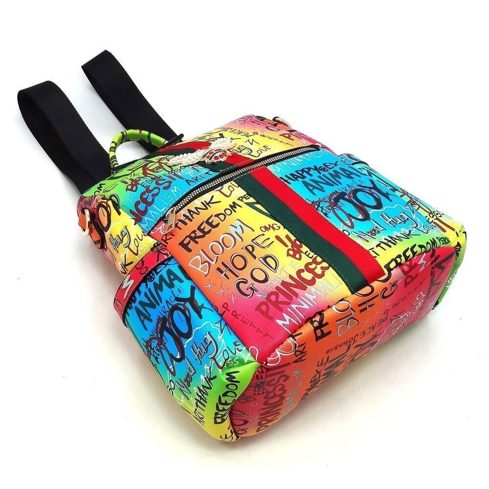 Women Bee Strip Accented Graffiti Fashion Multi Purpose Backpack - Picture 6 of 13